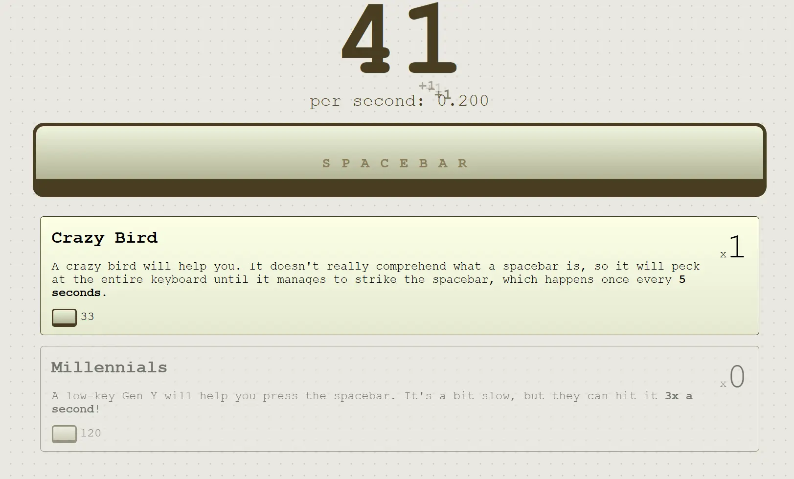 Spacebar Clicker Game Screenshot